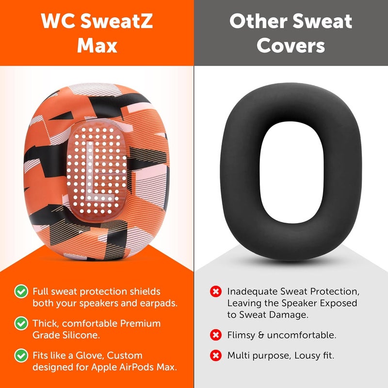 WC SweatZ Max - Patented Protective Earpad Covers for Airpods Max Made by Wicked Cushions | Sweatproof & Easily Washable | Full Earpad Sweat Protection | Orange Prism - Image 3